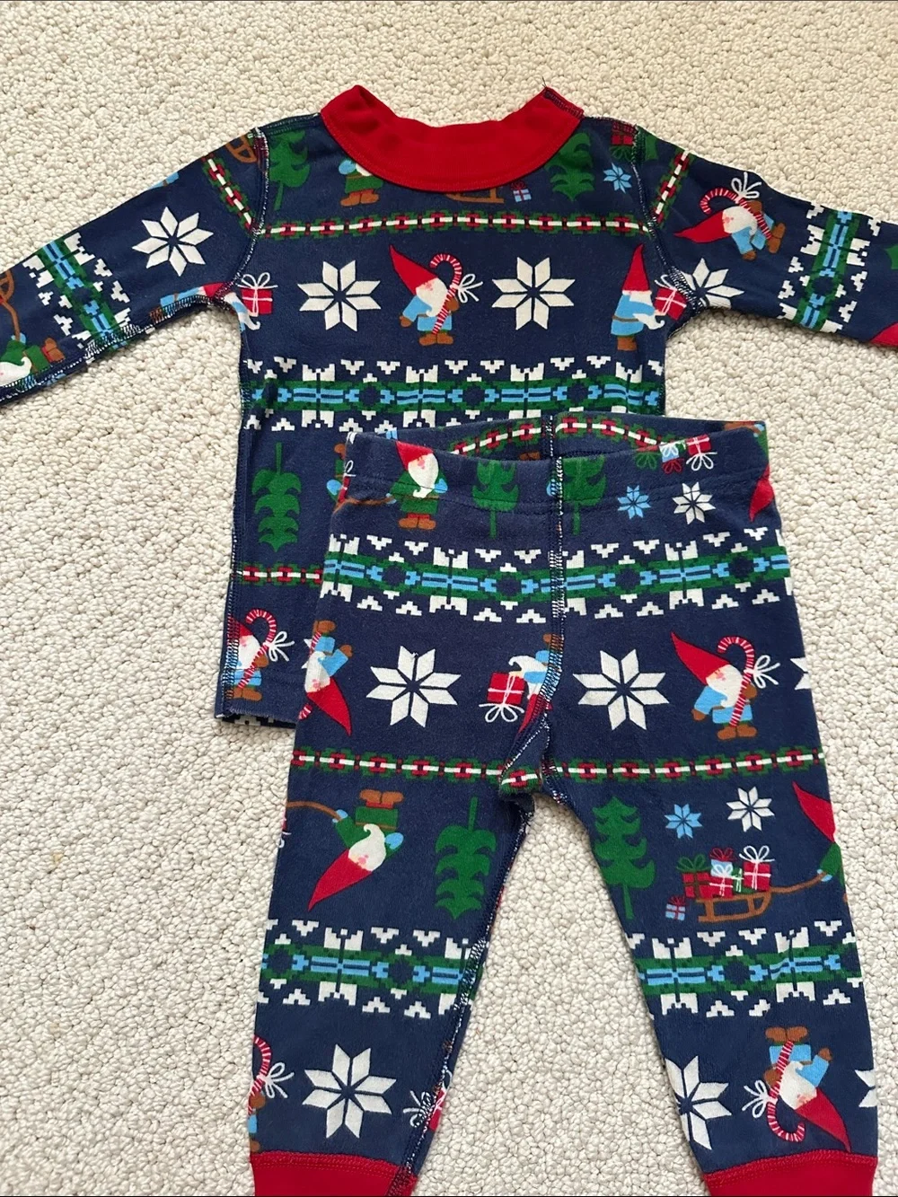 Hanna Andersson Navy Blue Holiday Gnome Pajama Set with Red Accents